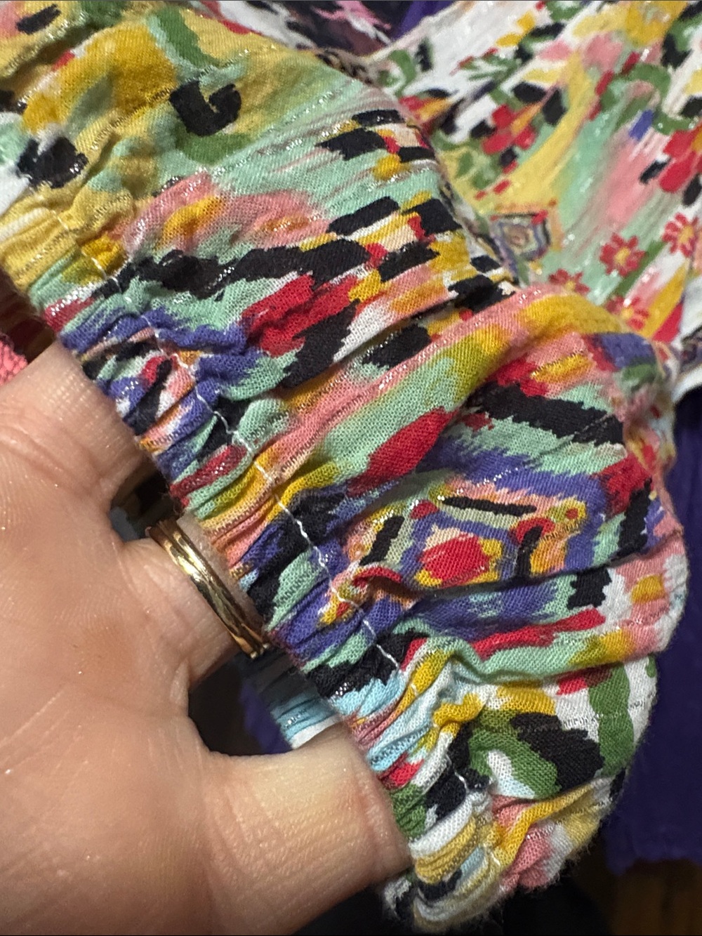 En Crême Boho Multicolor Printed Lined Gauzy Long-Sleeve Crop Top - Picture 5 of 7